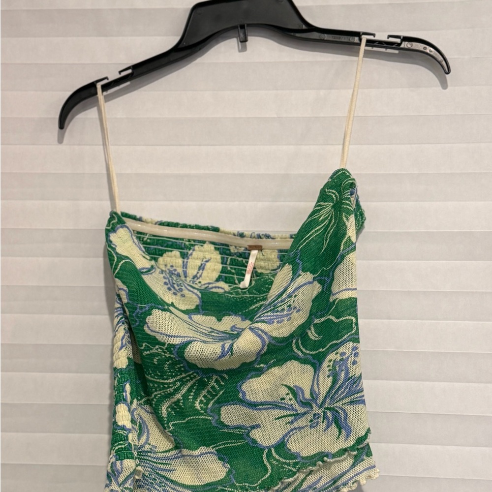 Free People Green and Cream Floral Camisole
